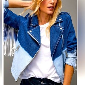 Avec Les Filles Jacket | Anthropologie Annika Dip-Dyed Moto Jacket | Blue/White